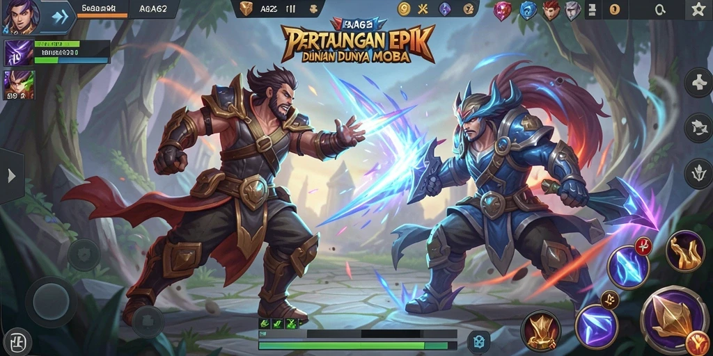 Screenshot menunjukkan aksi pertarungan seru dalam gameplay MOBA.