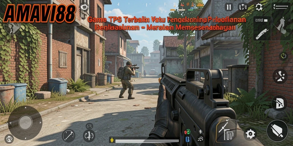 Screenshot gameplay AMAVI88 menampilkan aksi seru dalam misi TPS.