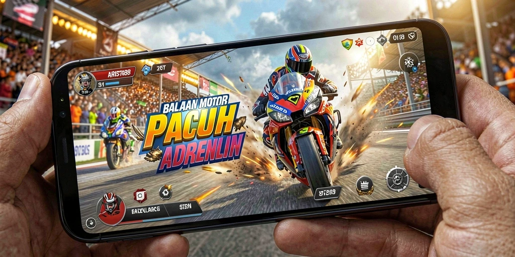 Tangkapan layar ARISTA88 menampilkan aksi balapan motor yang mendebarkan.