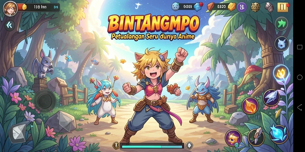 Gameplay BINTANGMPO menampilkan aksi seru karakter anime.
