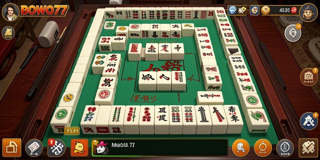Screenshot BOWO77 menunjukkan gameplay Mahjong yang seru.