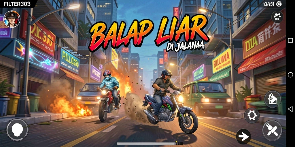 Gameplay menarik dari FILTER303 di trek balap yang seru.
