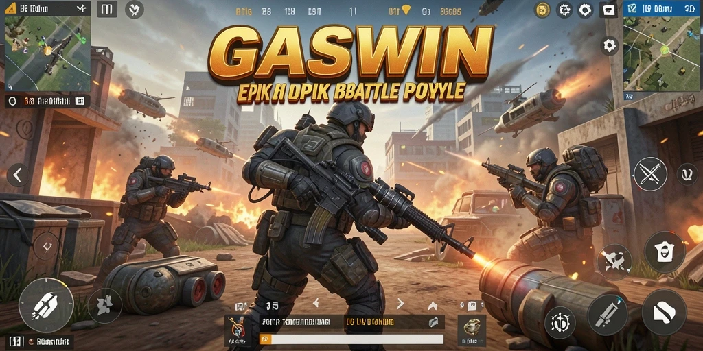 Screenshot GASWIN menampilkan aksi seru dalam gameplay Battle Royale.