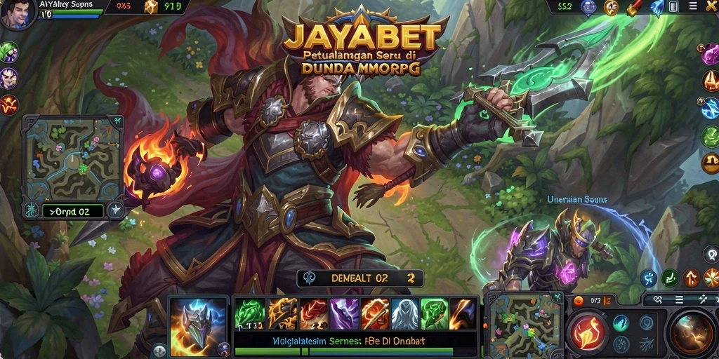 Screenshot gameplay JAYABET menunjukkan pertempuran spektakuler di dunia fantasi.