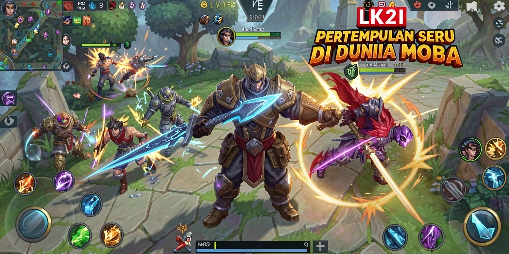 Tangkapan layar gameplay seru dari LK21 dengan aksi pertempuran MOBA.