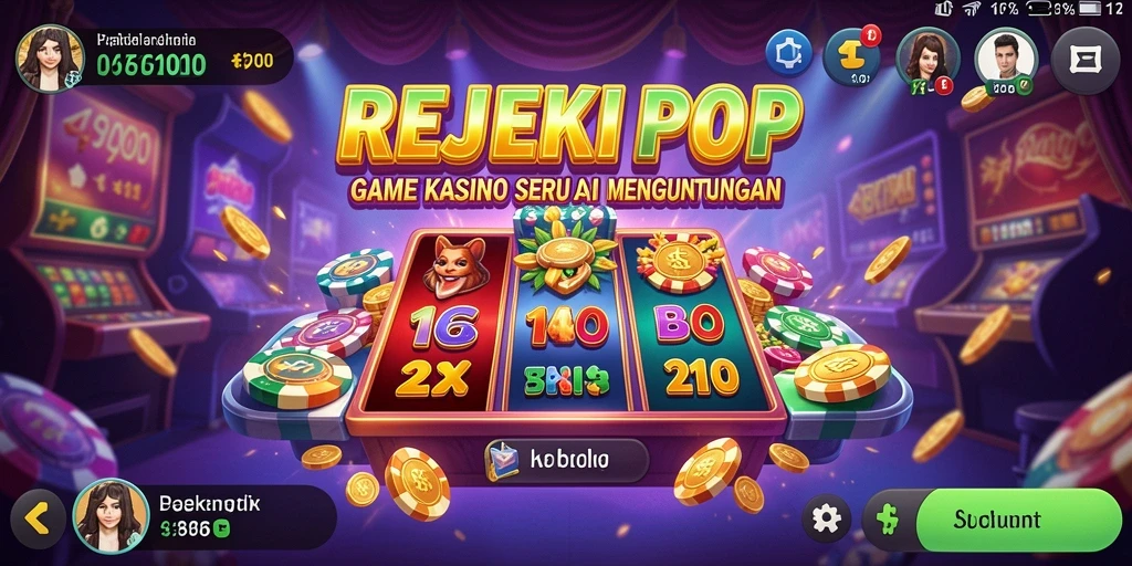 Screenshot gameplay REJEKIPOP menampilkan aksi kasino yang seru.