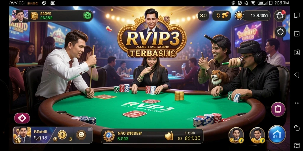 Screenshot utama RVIP3 menampilkan dealer langsung di permainan kasino.
