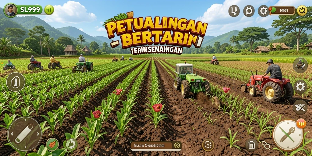 Screenshot gameplay SL999 menunjukkan aktivitas bertani yang seru dan menyenangkan.