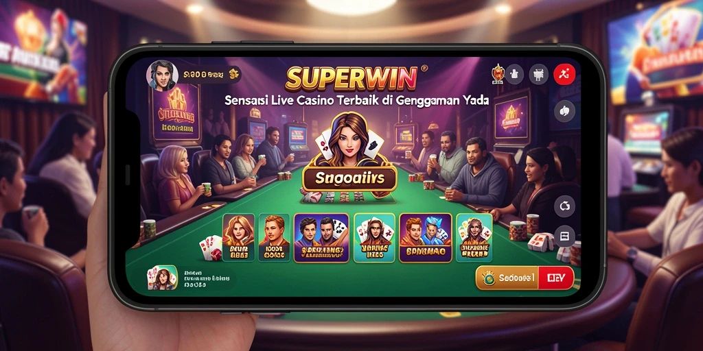 Screenshot utama SUPERWIN menampilkan dealer langsung yang berbagi keseruan permainan.