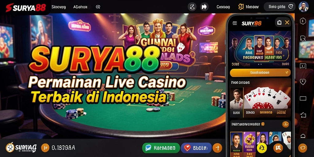 Tampilan gameplay SURYA88 yang menampilkan dealer langsung dan pemain aktif.