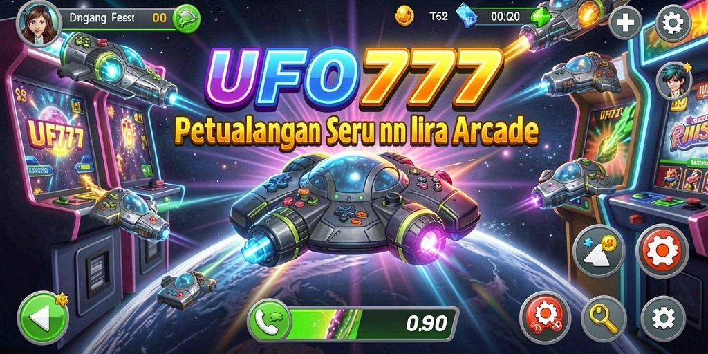 Gameplay seru UFO777 dengan UFO terbang dan rintangan menarik.