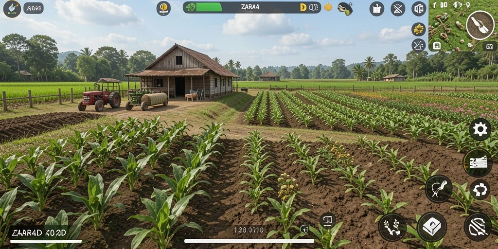 Tampilan gameplay ZARA4D yang menunjukkan aktivitas bertani yang seru.